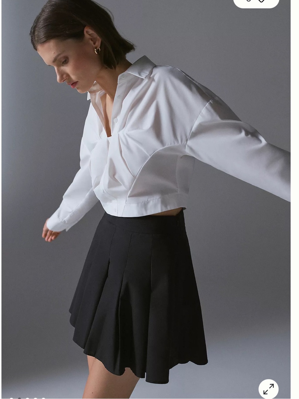 Mare Mare Anthropologie Cropped Button-Front Pleated Crisp White Blouse